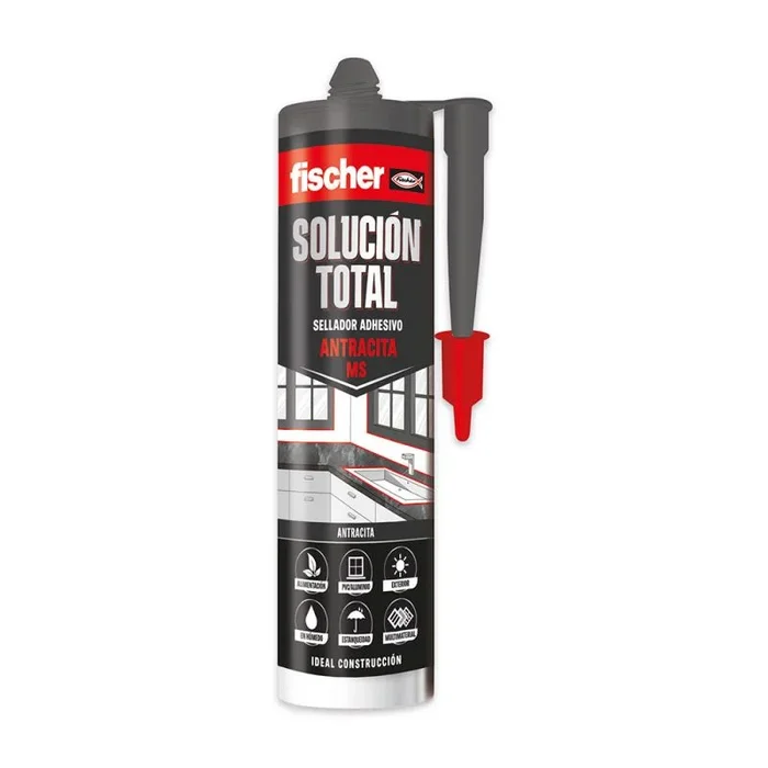 fischer – Solución Total Antracita 290ml | Sellado de Juntas y Adhesión Versátil | Uso Interior y Exterior | Resistente a la Intemperie y Pintable | Fácil Aplicación con Pistola de Silicona