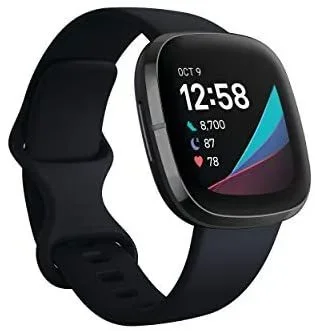Fitbit Sense – Smartwatch avanzado de salud con herramientas avanzadas de la salud del corazón, gestión del estrés y tendencias de temperatura cutánea, Acero inoxidable grafito, con Alexa integrada