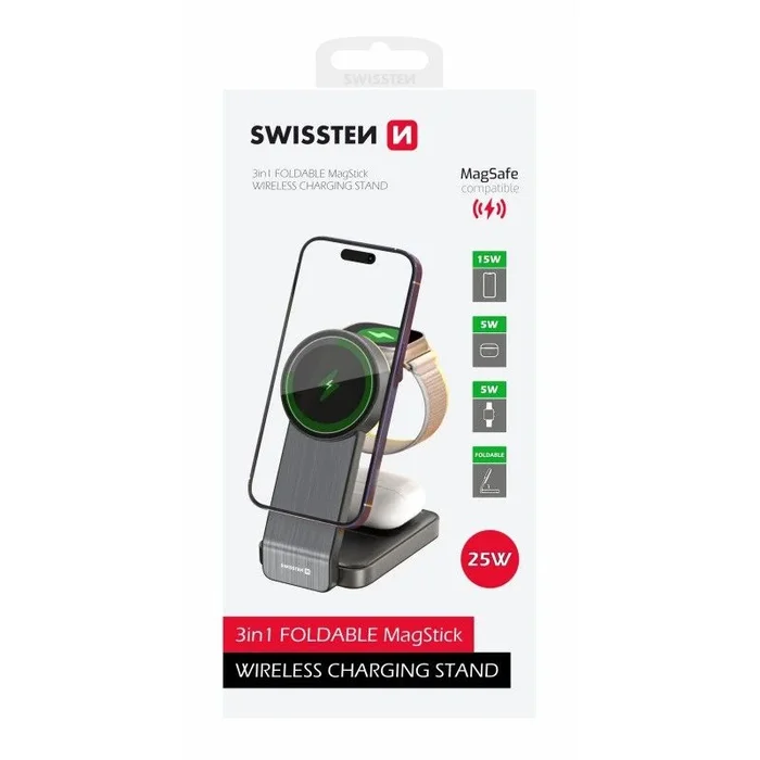 Foldable wireless charger magfold 3in1 25w black (magsafe compatible)