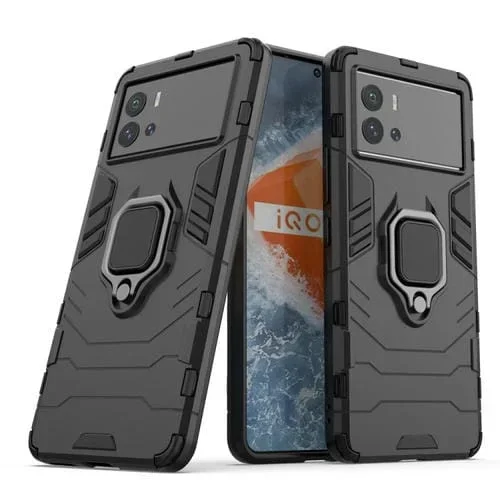 For Vivo Iqoo 9 5G Funda Protectora a Prueba de Golpes PC + TPU con Soporte de Anillo Magnético (Negro)