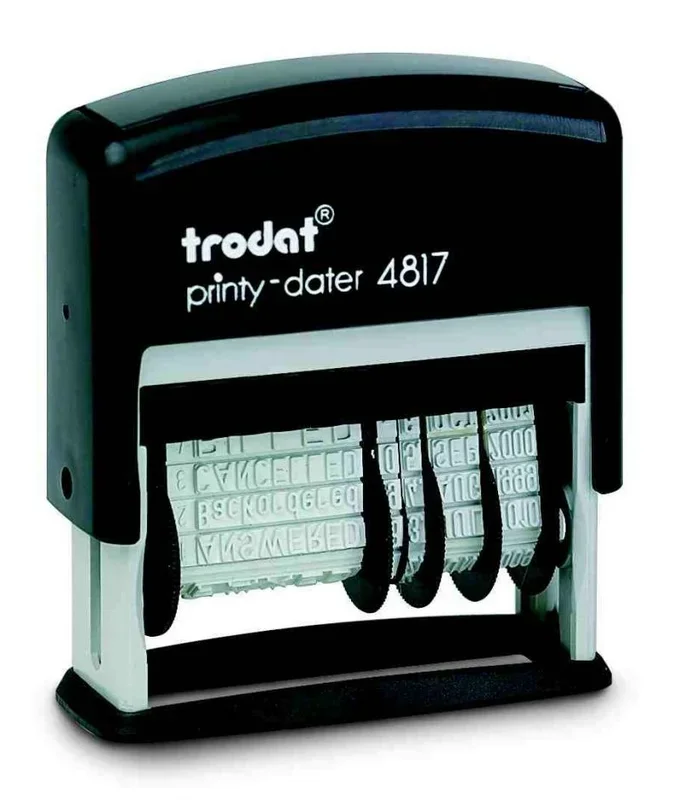 FORMULARIO TRODAT CON FECHADOR 12 TEXTOS ENTINTAJE AUTOMATICO4 MM, ALEMAN