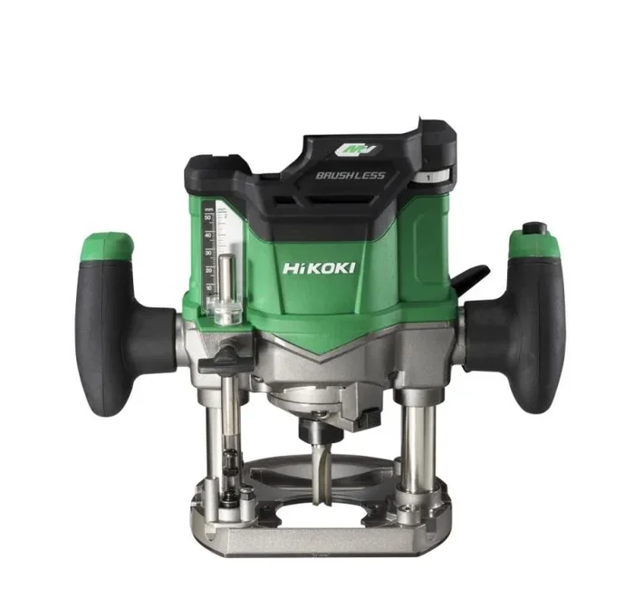 Fresadora y desbastadora Hikoki M3612DAW2Z, 25000 RPM, motor potente, diseño robusto en negro, verde y gris, ideal para trabajos de precisión en madera, metal y más