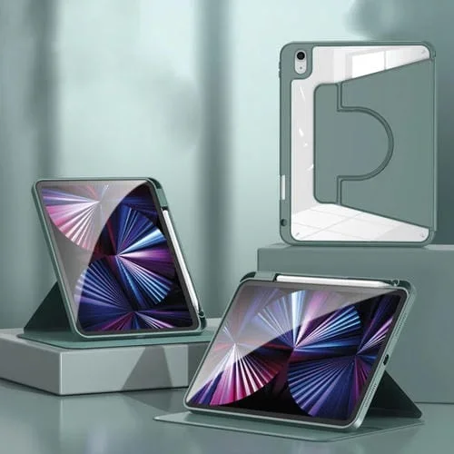Funda 2 En 1 Acrílico y Cuero para iPad Pro 11 (2024) con División y Rotación (Verde Pino)