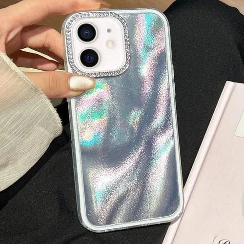 Funda 3 en 1 con diseño de arena movediza y marco de diamante para iPhone 11 (plateada)