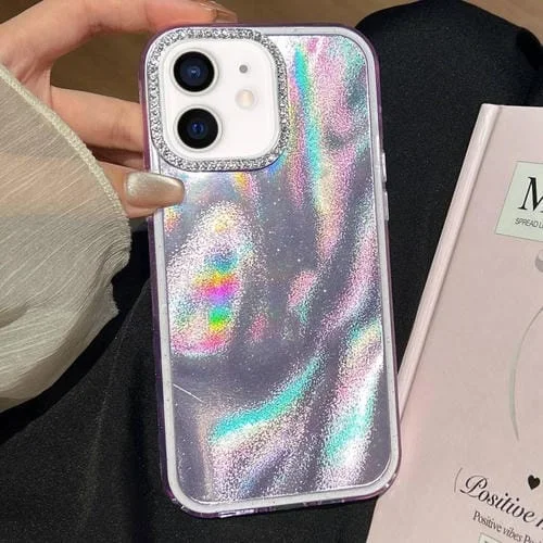 Funda 3 en 1 con diseño de arena movediza y marco de diamante para iPhone 12 (morado)