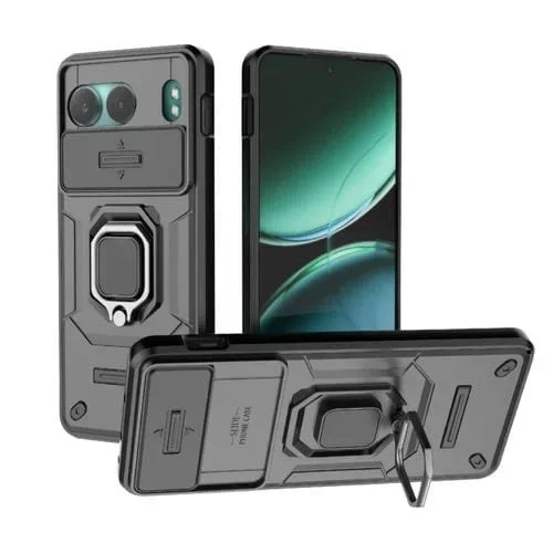 Funda a Prueba de Golpes con Soporte y Carcasa Deslizante TPU + PC para OnePlus Nord 4 5G (Negro)