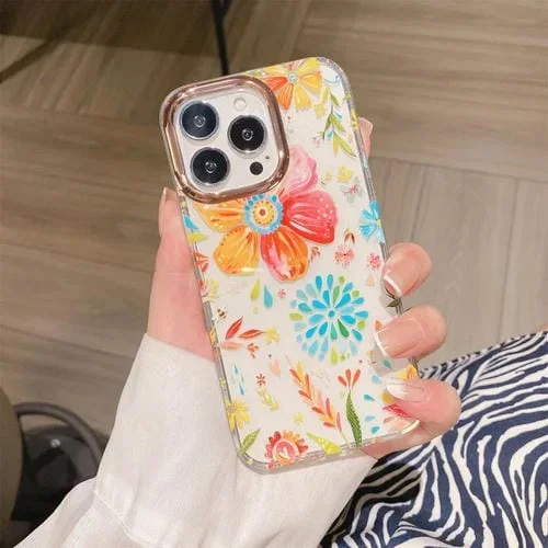 Funda a prueba de golpes para iPhone 13 Pro Flower S1 con galvanoploración y polvo de brillo