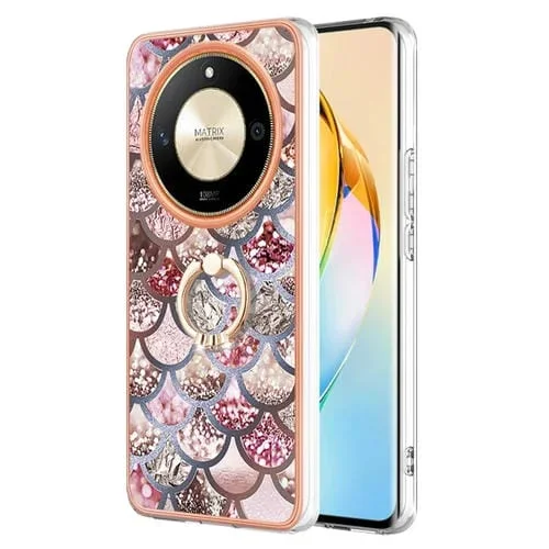 Funda a prueba de golpes TPU con patrón Galvanoplastia y soporte anillo para Honor X9B (Escamas Rosas)