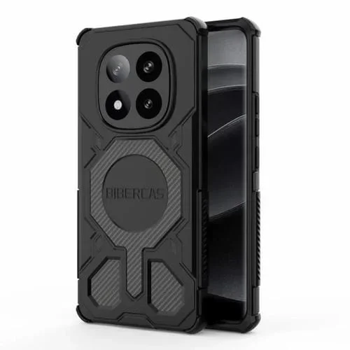 Funda BIBERCAS Real Color Series MagSafe a prueba de golpes para Redmi Note 14 Pro+ 5G (negra)