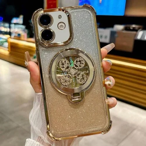 Funda con soporte giratorio para iPhone 12 con purpurina degradada (dorada)