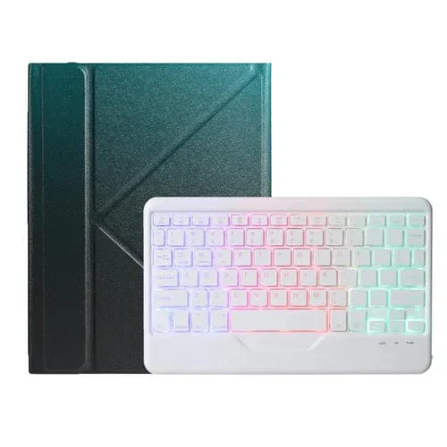 Funda con Teclado Bluetooth de Cuero para iPad B10S 2025/2022 Retroiluminación Triolor Soporte (Verde Oscuro)