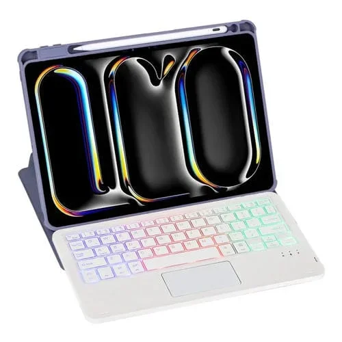 Funda con Teclado Bluetooth para iPad Pro 11 2024 L13-As Control Táctil Retroiluminada (Morado)
