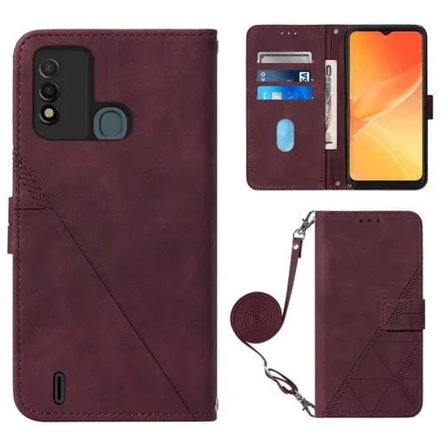 Funda Crossbody 3D Flip Leather para Itel P37 Vision 2S P651L (Vino Rojo)
