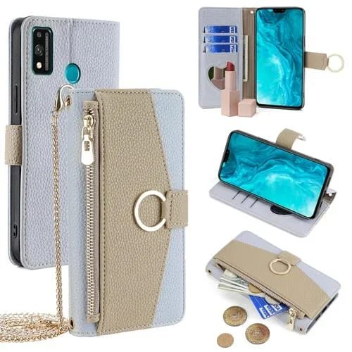 Funda Cruzada de Cuero para Honor 9X Lite con Textura Litchi (Azul)