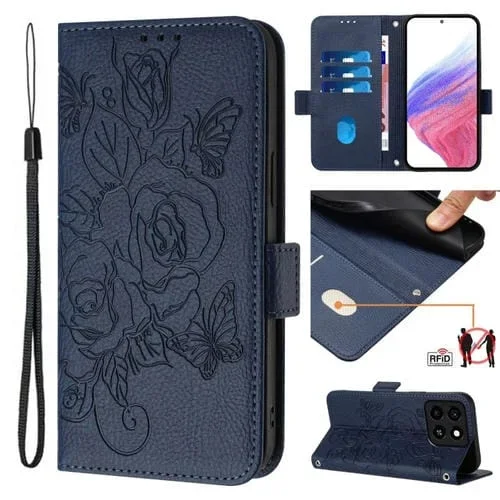 Funda Cuero Antirrobo RFID con Relieve para ZTE Blade A35/A55 (Azul Oscuro)