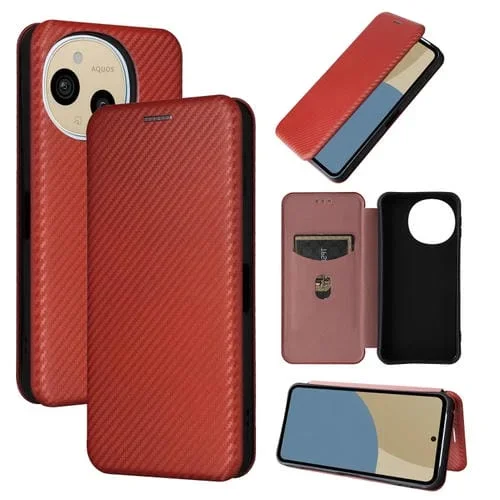 Funda Cuero con Tapa y Fibra de Carbono para Sharp Aquos Sense9 (Marrón)
