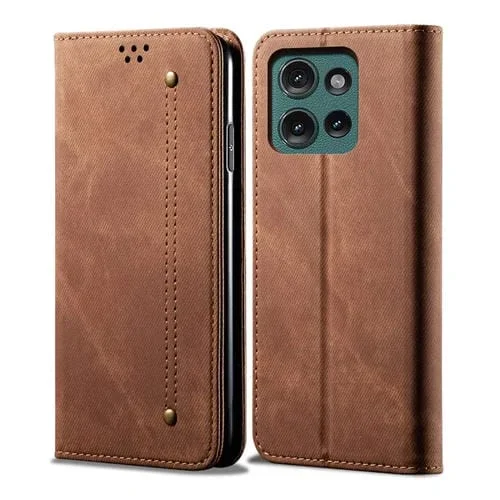 Funda Cuero con Tapa y Textura Vaquera para Motorola Moto G75 5G (Marrón)