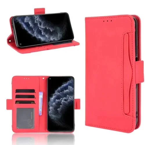 Funda Cuero Horizontal Flip Cubot C30 con Soporte, Ranuras y Marco Fotos (Rojo)