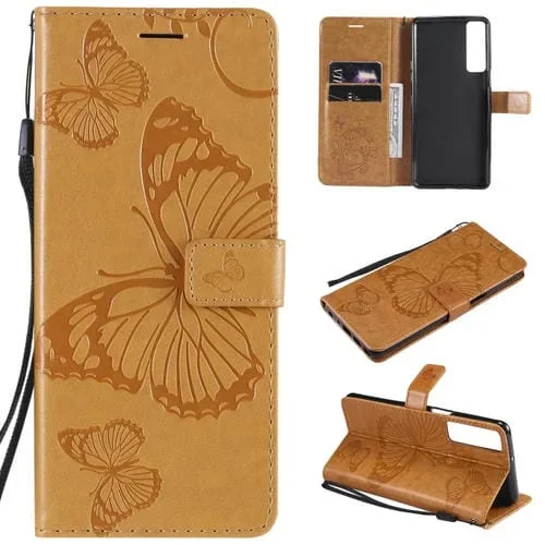 Funda Cuero PU LG Stylo 7 5G 4G Flip Horizontal Mariposa Soporte Tarjetas (Amarillo)