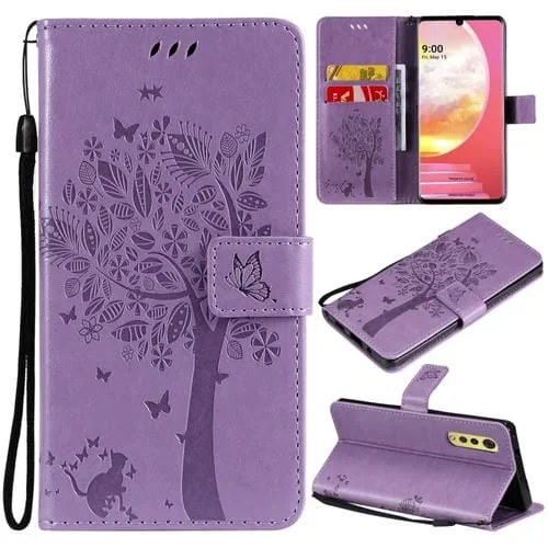 Funda Cuero PU LG Velvet 2 Pro con Soporte, Tarjetero y Cordón (Púrpura Claro)