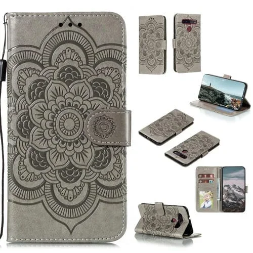 Funda Cuero PU Mandala Relieve para LG K41S y K51S con Tapa Horizontal, Soporte, Ranuras y Cordón