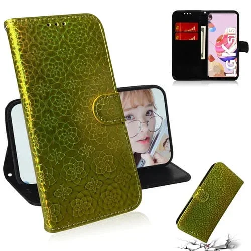 Funda Cuero PU para LG K41S con Hebilla Magnética, Soporte, Ranuras y Cordón (Dorado)