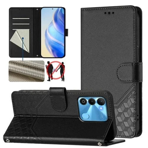 Funda Cuero Rfid con Relieve Panal para Tecno Spark Go 2022/Spark 8C (Negra)