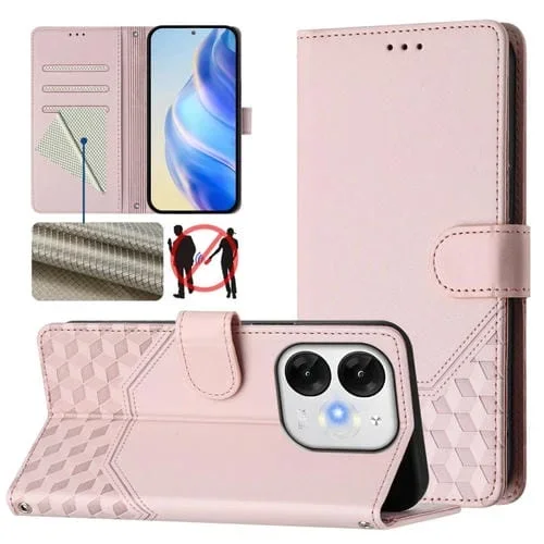 Funda Cuero Rfid con Relieve Panal para Teléfono Itel A80 4G (Rosa)