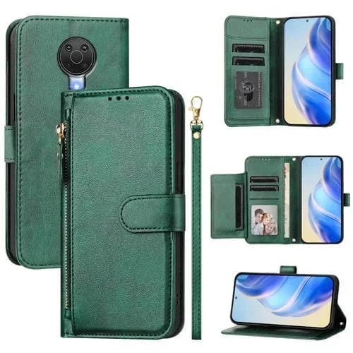 Funda Cuero Tipo Billetera con Cremallera y Ranuras para Tarjetas para Nokia G20/G10/6.3 (Verde)