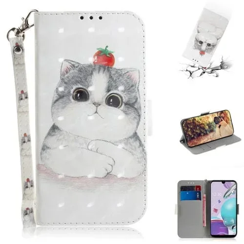 Funda de Cuero Abatible Horizontal para LG K31 con Dibujo 3D, Soporte, Ranuras, Billetera y Cordón