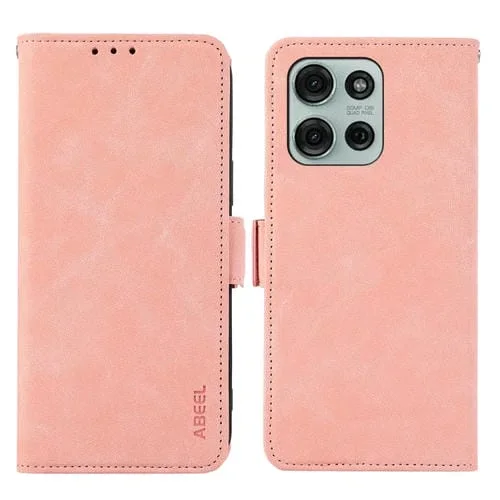 Funda de Cuero Abeel Frosted con Imán Rfid para Motorola Moto G75 5G (Rosa)
