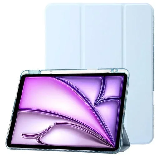 Funda de Cuero Acrílico Transparente 3 Pliegues para iPad Air 13 (2025/2024) (Azul Hielo)