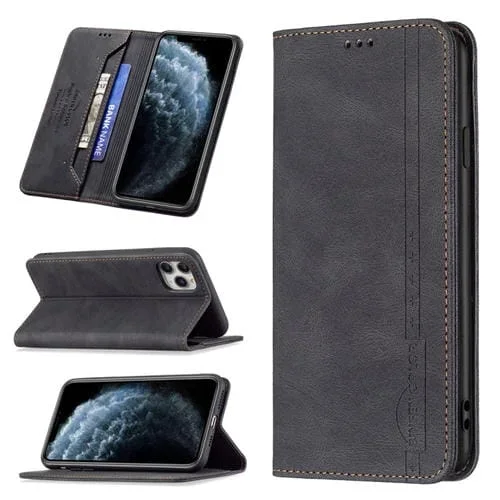 Funda de Cuero Antirrobo Bloqueo Rfid Magnético con Soporte Tragamonedas Billetera para iPhone 11 Pro Max (Negro)