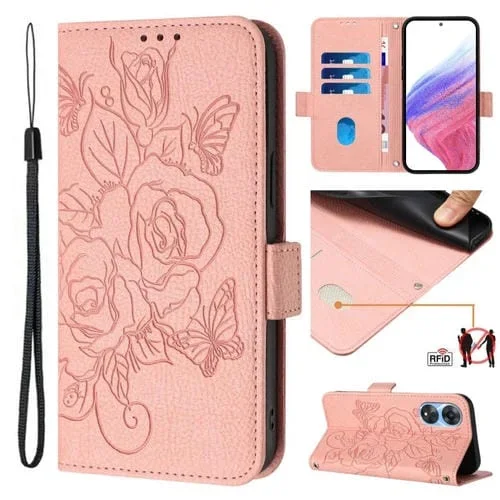 Funda de Cuero Antirrobo con Rfid En Relieve para Oppo A78 5G/A1X 5G (Rosa)