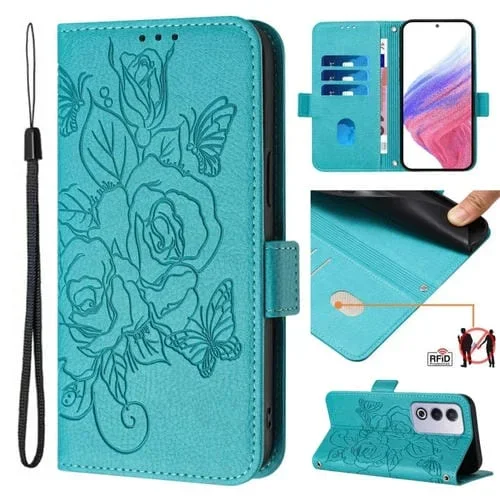 Funda de Cuero Antirrobo con Rfid y Diseño En Relieve para Oppo A3 Pro 5G (Azul Claro)