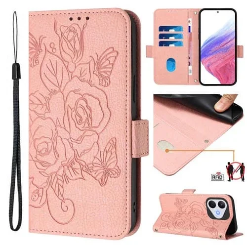 Funda de Cuero Antirrobo RFID con Relieve para Honor 400 Lite (Rosa)