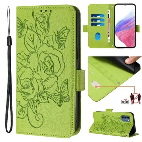 Funda de Cuero Antirrobo RFID con Relieve para Nokia C300 (Verde)