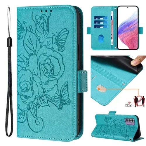 Funda de Cuero Antirrobo RFID con Relieve para Nokia G42/G310 (Azul Claro)