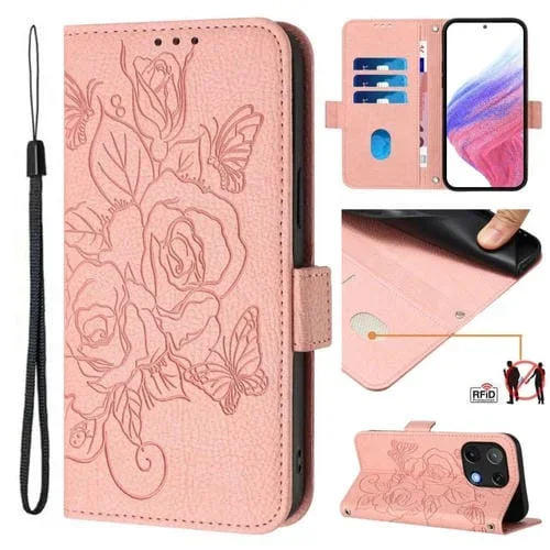 Funda de Cuero Antirrobo RFID con Relieve para Umidigi Note 90 (Rosa)