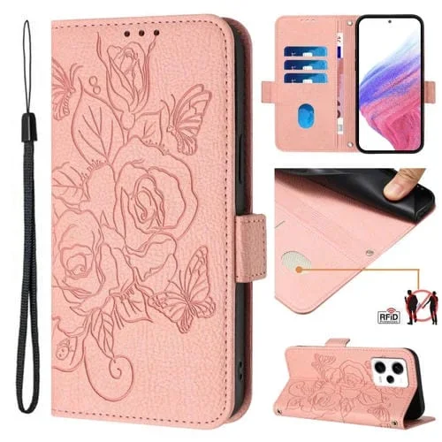 Funda de Cuero Antirrobo Rfid con Relieve Rosa para Redmi Note 12 Explorer (Rosa)