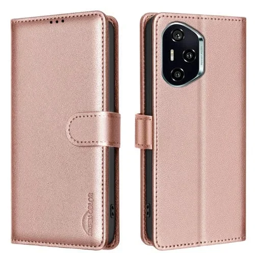 Funda de Cuero Antirrobo RFID con Textura de Lichi para Honor 300 Pro/300 Ultra (Dorada)
