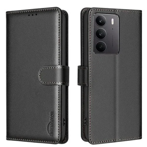 Funda de Cuero Antirrobo Rfid con Textura Litchi para Realme C75 4G (Negra)