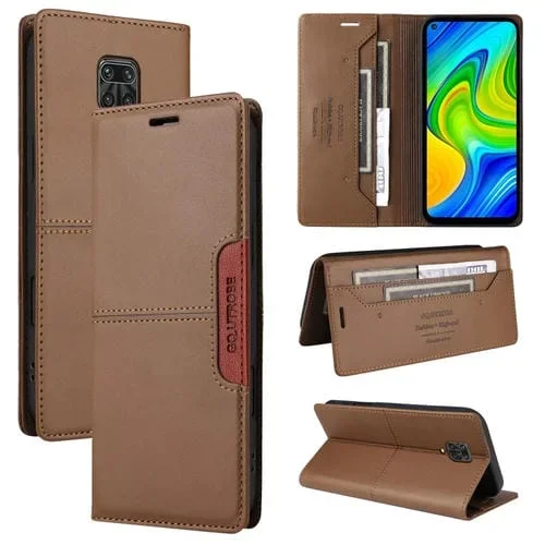 Funda de Cuero Antirrobo Rfid Gqutrobe G01 para Redmi Note 9S (Marrón)