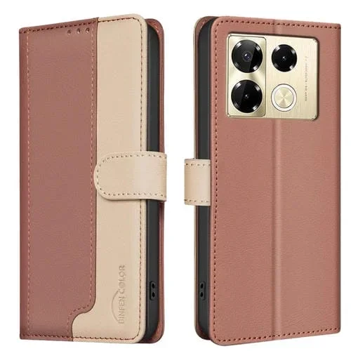 Funda de Cuero Antirrobo RFID para Infinix Note 40 Pro 5G/4G/40 Pro+ (Marrón)