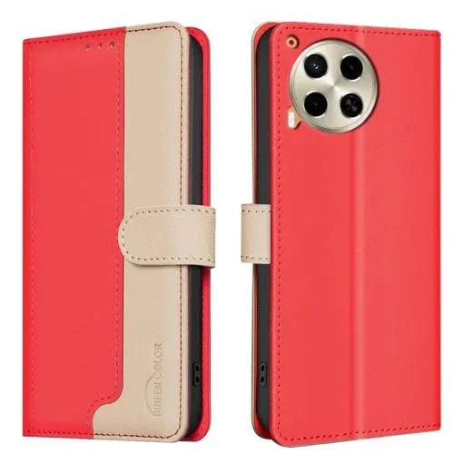 Funda de Cuero Antirrobo RFID para Tecno Camon 30 5G / 4G (Rojo)