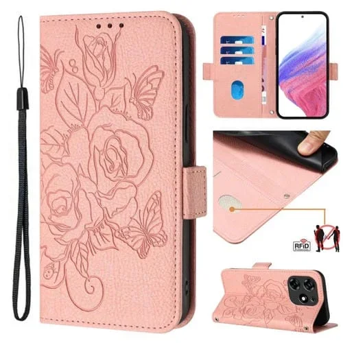 Funda de Cuero Antirrobo RFID para Tecno Spark 10 Pro con Relieve (Rosa)