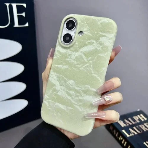 Funda de Cuero Aterciopelado para iPhone 14 con Media Cobertura para PC (Verde)