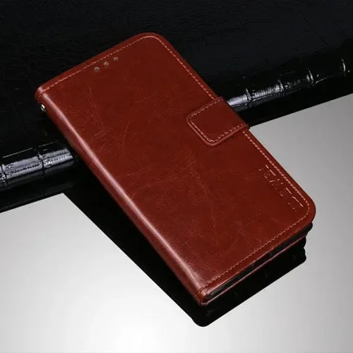 Funda de Cuero BlackView A100 Idewey Crazy Horse con Soporte y Ranuras para Tarjetas (Marrón)