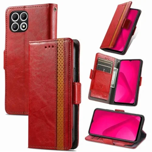 Funda de Cuero Caseneo para T-Mobile T Phone 2 Pro 5G con Hebilla Magnética Dual (Rojo)