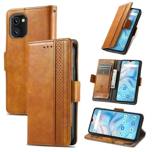 Funda de Cuero Caseneo Splicing Dual Magnetic con Hebilla para Umidigi A13S (Caqui)